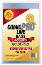 Golden Size - 7 5/8" x 10 1/2" with 2" flap Comic Book Bags