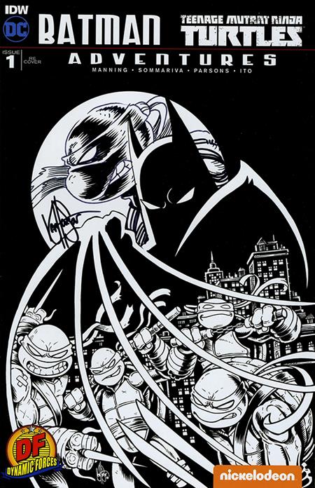 DF BATMAN/TEENAGE MUTANT NINJA TURTLES ADVENTURES #1 DF EXCLUSIVE BW VARIANT SIGNED AND REMARKED BY KEN HAESER WITH A TMNT HEAD SKETCH
