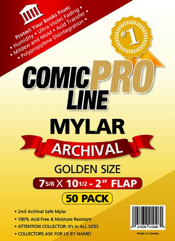 Golden Size MYLAR - 7 5/8" x 10 1/2" with 2" flap Comic Book Bags