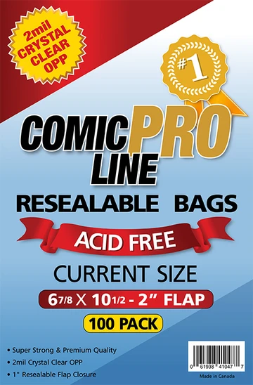 Current Size Resealable – 6 7/8″ x 10 1/2″ with 2″ flap Comic Book Bags