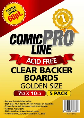 Golden Size - 7 1/2" x 10 1/2" 60pt Cleat P.E.T. Comic Boards