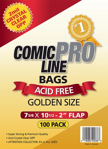 Golden Size - 7 5/8" x 10 1/2" with 2" flap Comic Book Bags