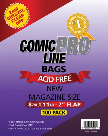 New Magazine Size – 8 7/8″ x 11 1/8″ with 2″ flap Comic Bags