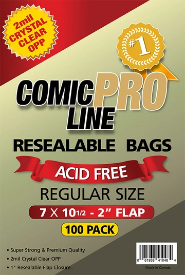 Regular Size Resealable - 7" x 10 1/2" with 2" flap Comic Bags
