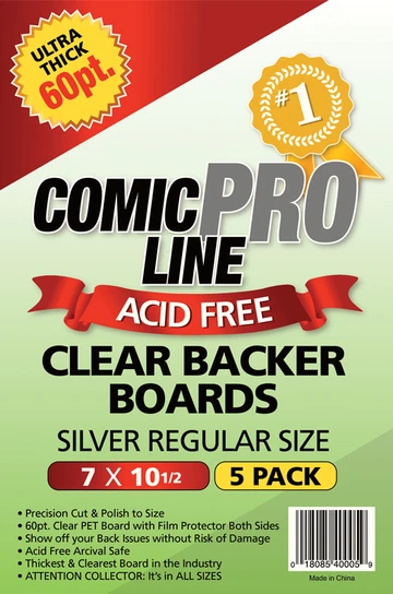 Silver / Regular Size - 7" x 10 1/2" 60pt Clear P.E.T. Comic Board